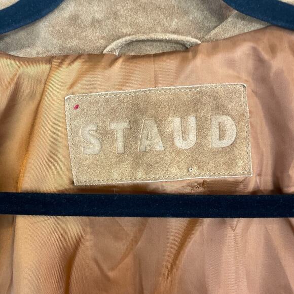 Staud Corrine Suede Calf Leather Single Breasted Blazer Jacket Tan Brown Size XL - Picture 4 of 14